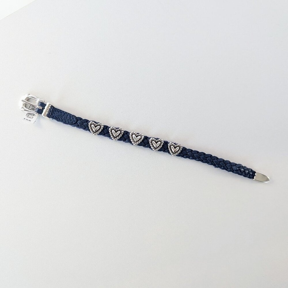 Brighton Navy Roped Heart Braid Bandit Leather Bracelet Adjustable Buckle NWT - Picture 2 of 8